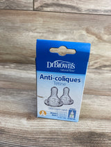 Front view of Dr. Brown's Anti-Colic Level 3 narrow medium-fast nipples 2-pack box showing logo and 'Anti-coliques' text on a wooden surface