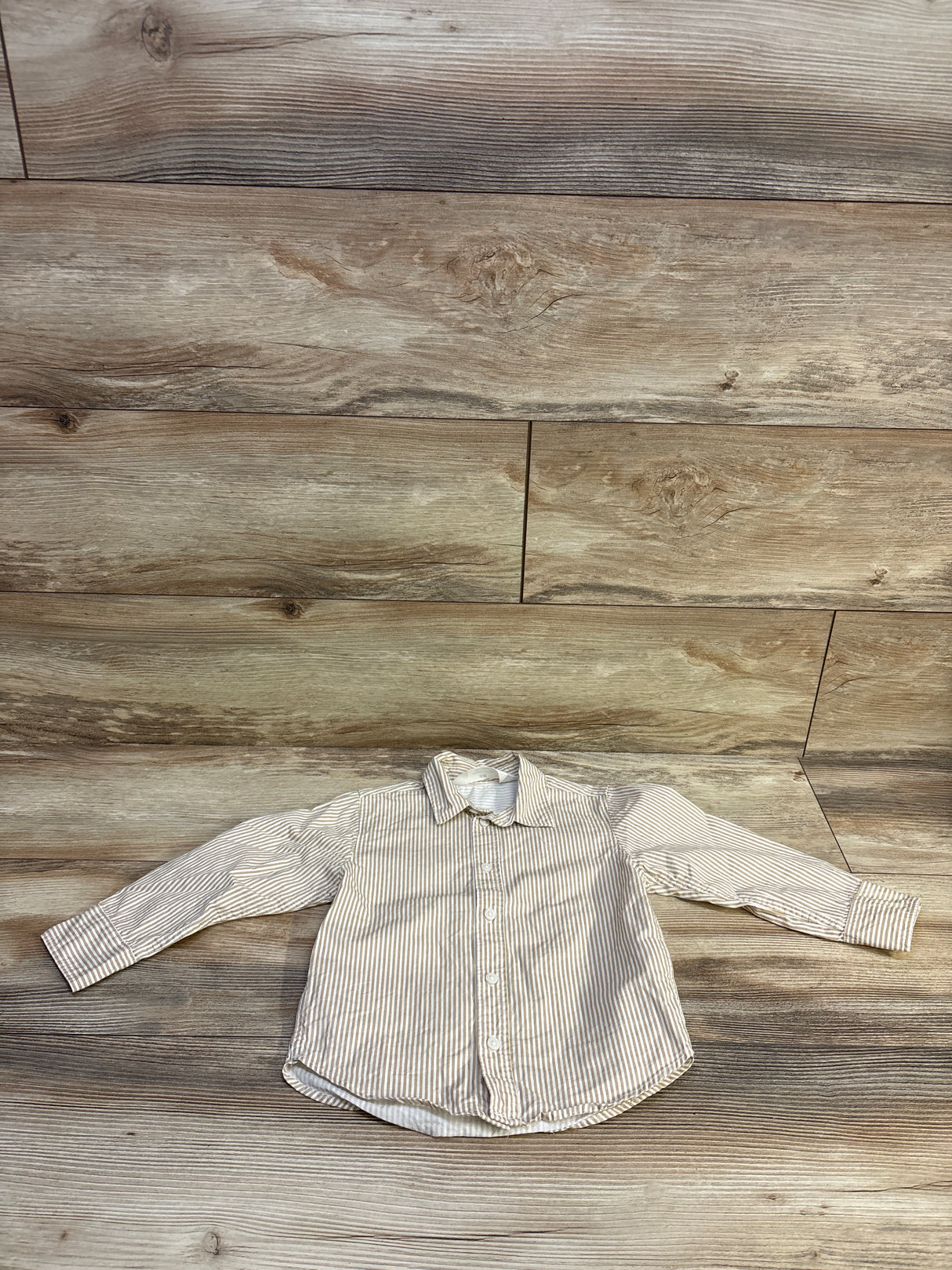 H&M Striped Button-Up Long Sleeve Shirt Tan sz 2T