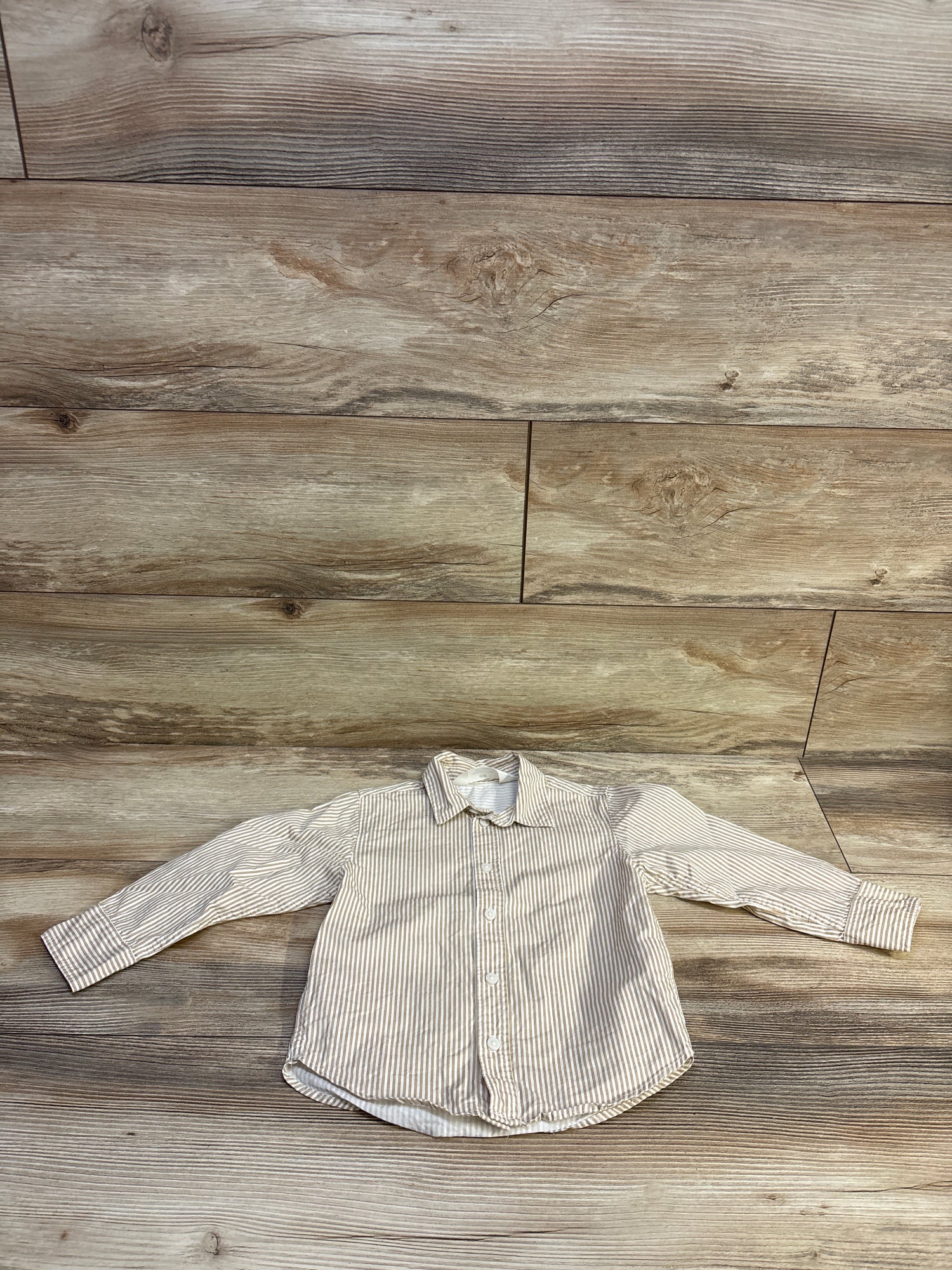 H&M Striped Button-Up Long Sleeve Shirt Tan sz 2T