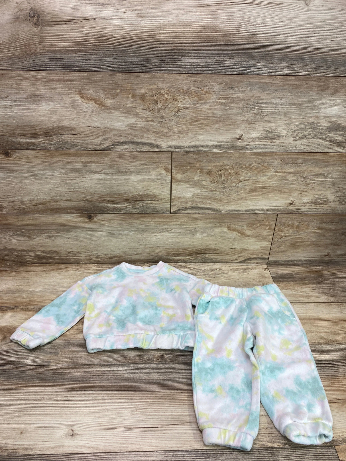 Cat & Jack 2pc Tie-Dye Fleece Sweatshirt & Joggers White sz 2T