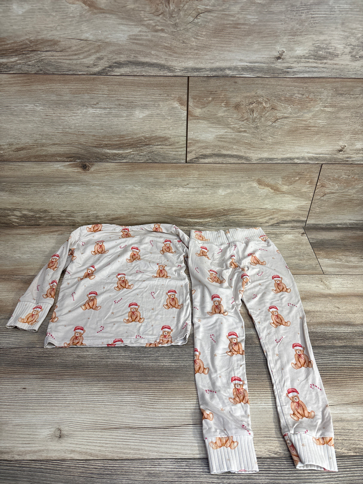Bamboo Christmas Bears & Candy Canes 2pc Sleep Set Beige sz 3T