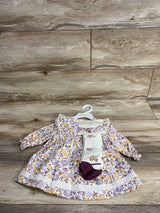 NEW Max Studio 3pc Floral Cord Dress & Stockings Set Ivory sz 3-6m