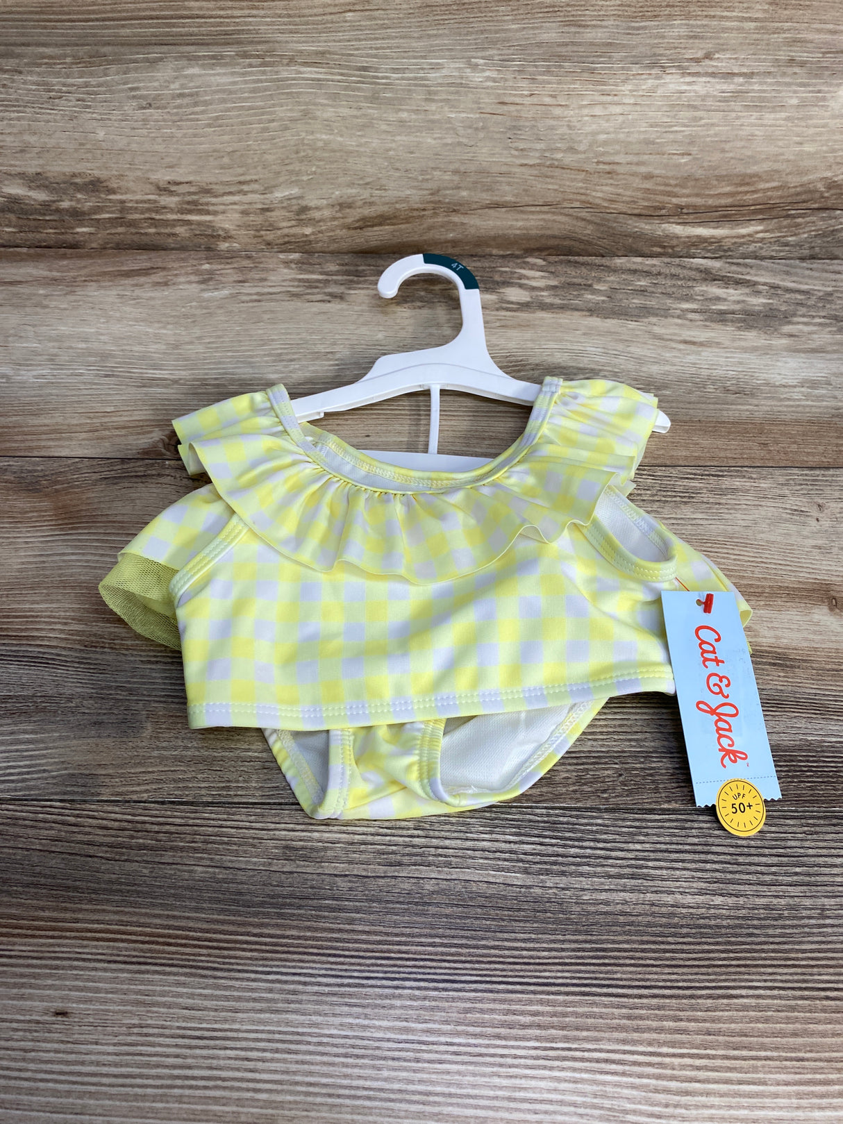 NEW Cat & Jack 2pc Gingham Swimsuit Set Yellow sz 4T