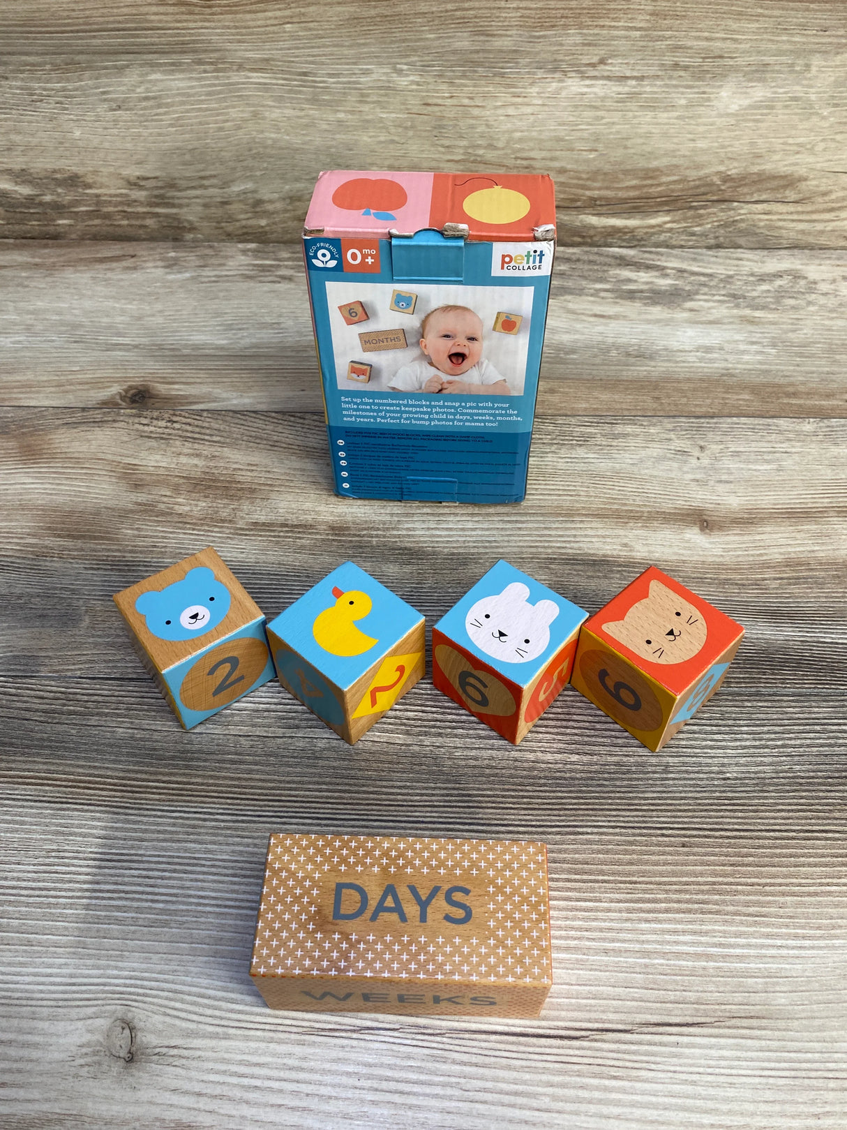 Petit Collage Wooden Baby Milestone Blocks