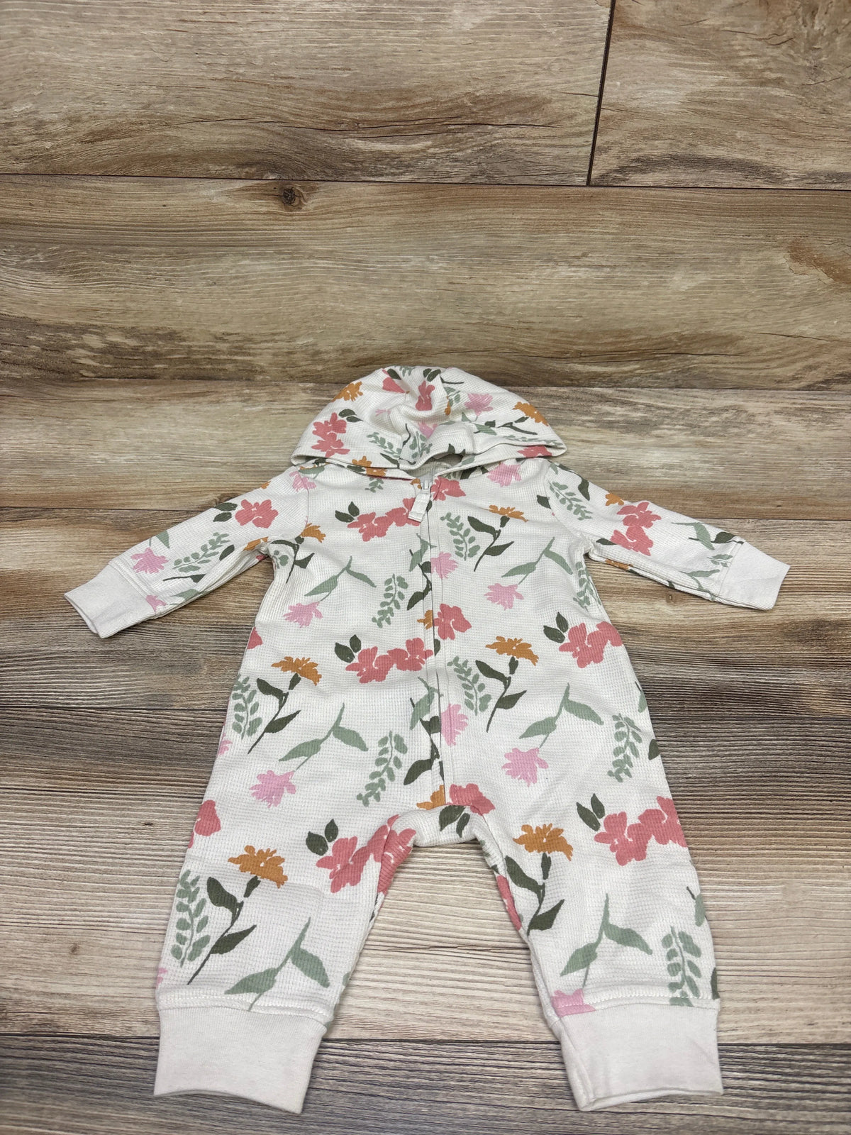 NEW Carter's Floral Waffle Knit Hooded Coverall Beige sz 3m