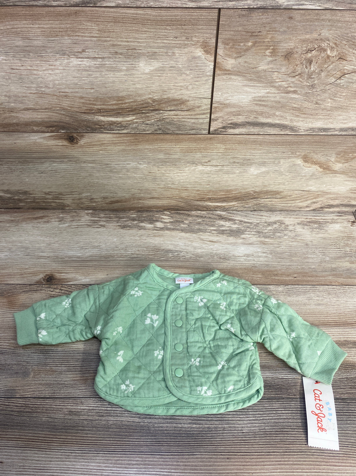 NEW Cat & Jack Floral Chambray Quilted Jacket Green sz Newborn