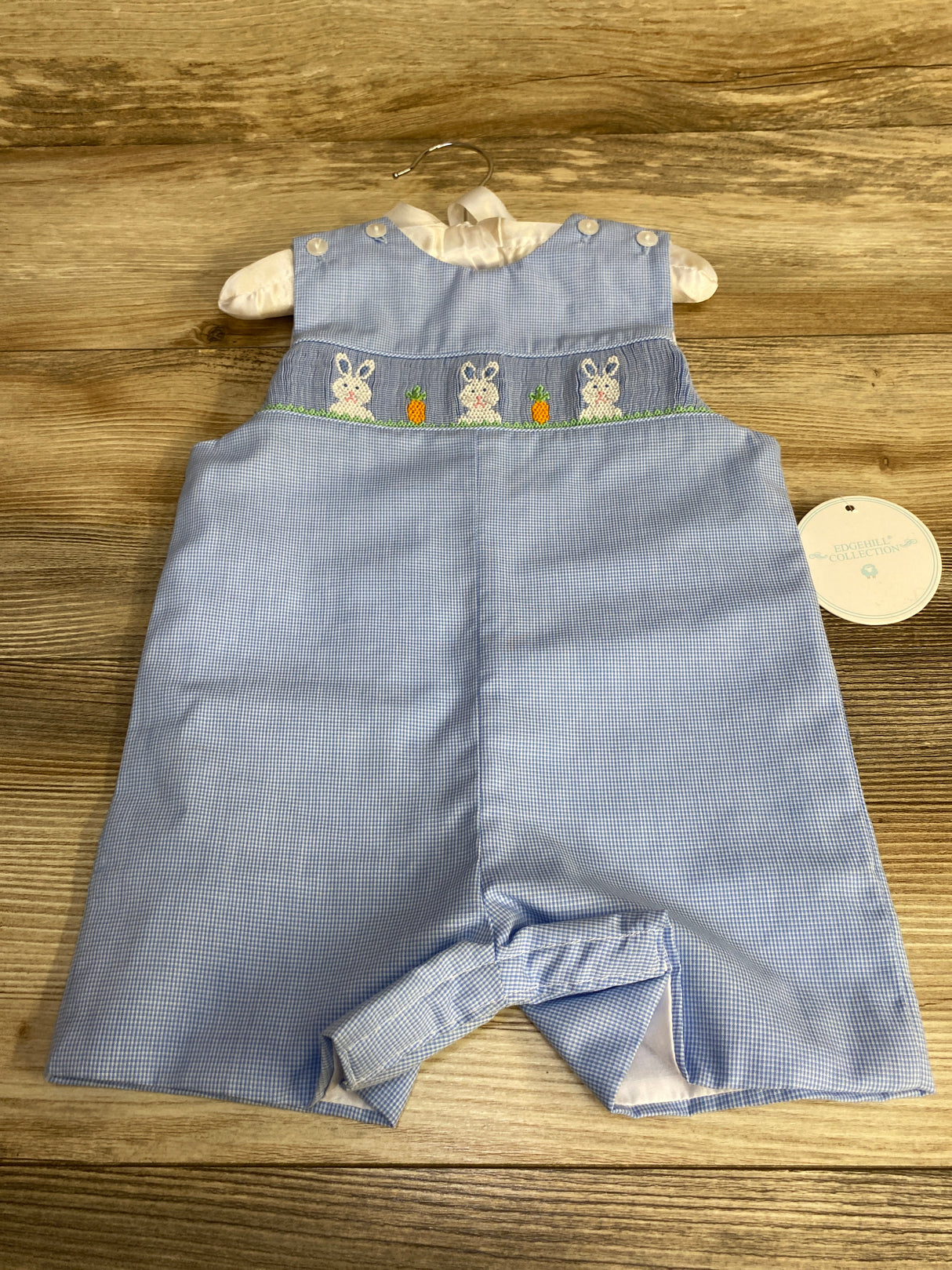 NEW Edgehill Collection Smocked Bunny Romper Blue sz 12m