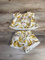Old Navy 2pc Banana Print Scallop-Trim Top & Shorts White sz 3-6m