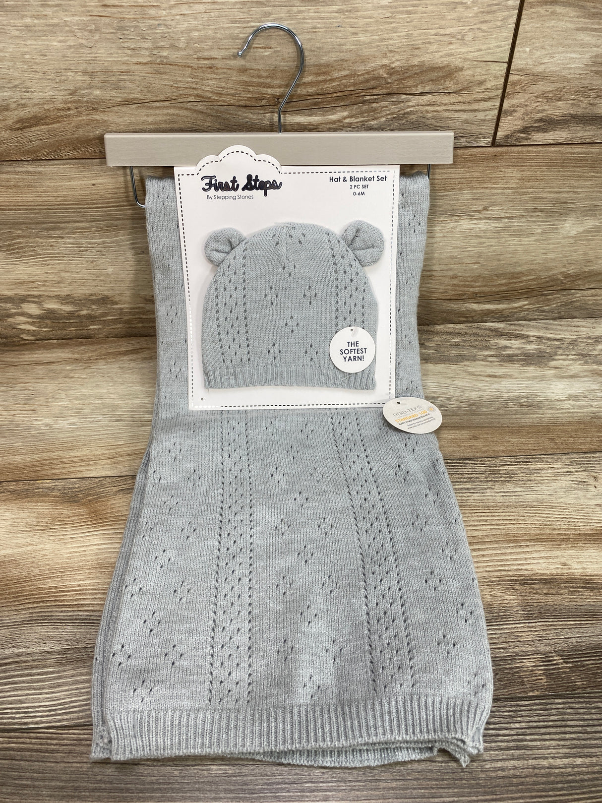 NEW Stepping Stone 0-6 Months 2-pc. Baby Blanket & Hat - Grey - 0-6m