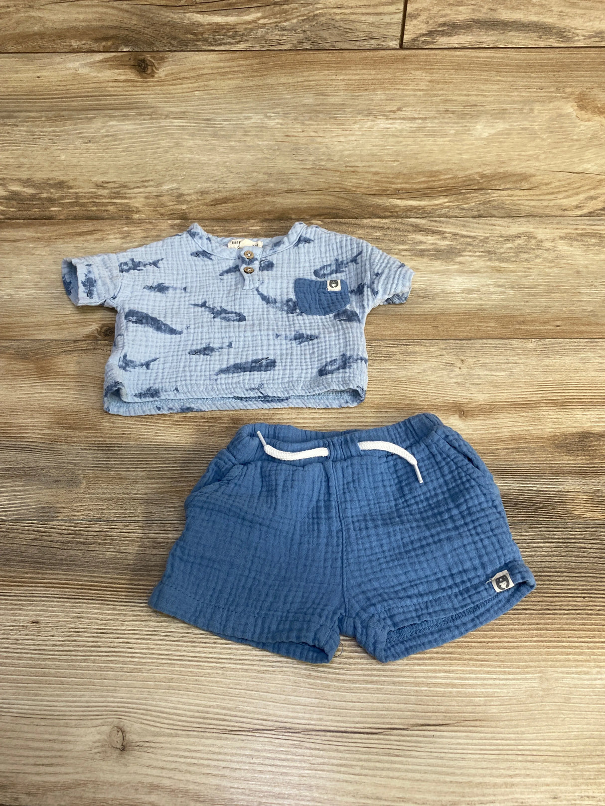 Rabbit + Bear 2pc Pocket Shirt & Shorts Blue sz 3-6m