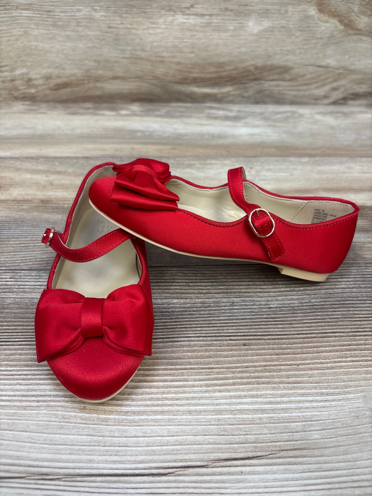 NWOT Janie & Jack Satin Bow Mary Jane Flats Red sz 10c