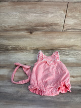Rachel Zoe 2pc Embroidered Shortie Romper & Headband Set Pink sz 0-3m