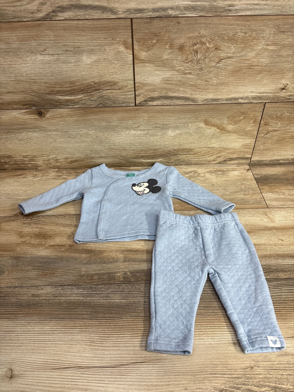 Disney Baby 2pc Textured Mickey Mouse Shirt & Bottoms Set Light Blue sz 3-6m