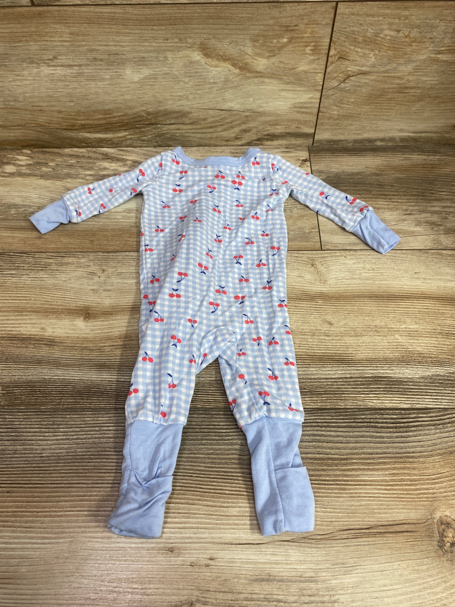 Sleep On It Cherry Print Bamboo Ruffle Convertible Sleeper Blue sz 0-3m
