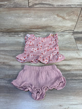 Cat & Jack 2pc Gauze Peplum Top & Shorts Set Dusty Rose sz 0-3m