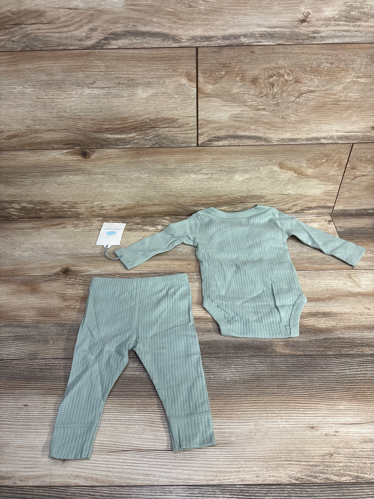 NEW Cloud Island 2pc Ribbed Kimono Bodysuit & Pants Set Sage sz 0-3m