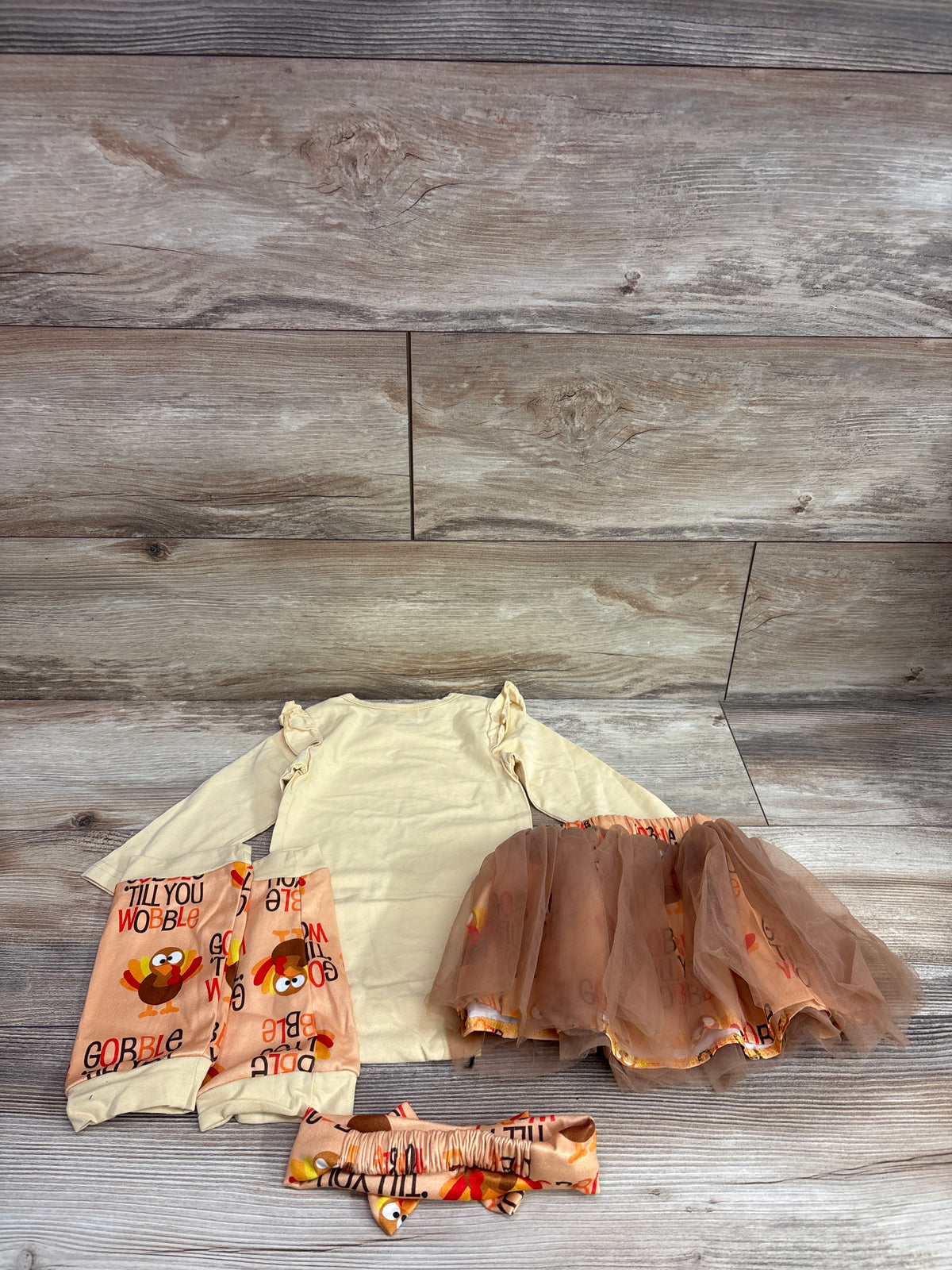 NWOT Little Turkey 4pc Bodysuit, Skirt, Leg Warmers, & Headband Set Yellow sz 9-12m