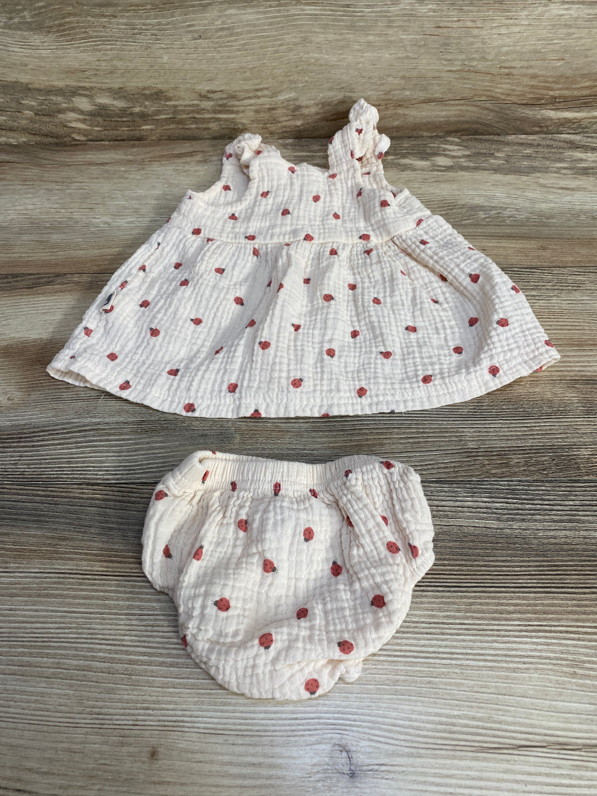 Rabbit + Bear 2pc Ladybug Dress & Bloomers Cream sz 0-3m