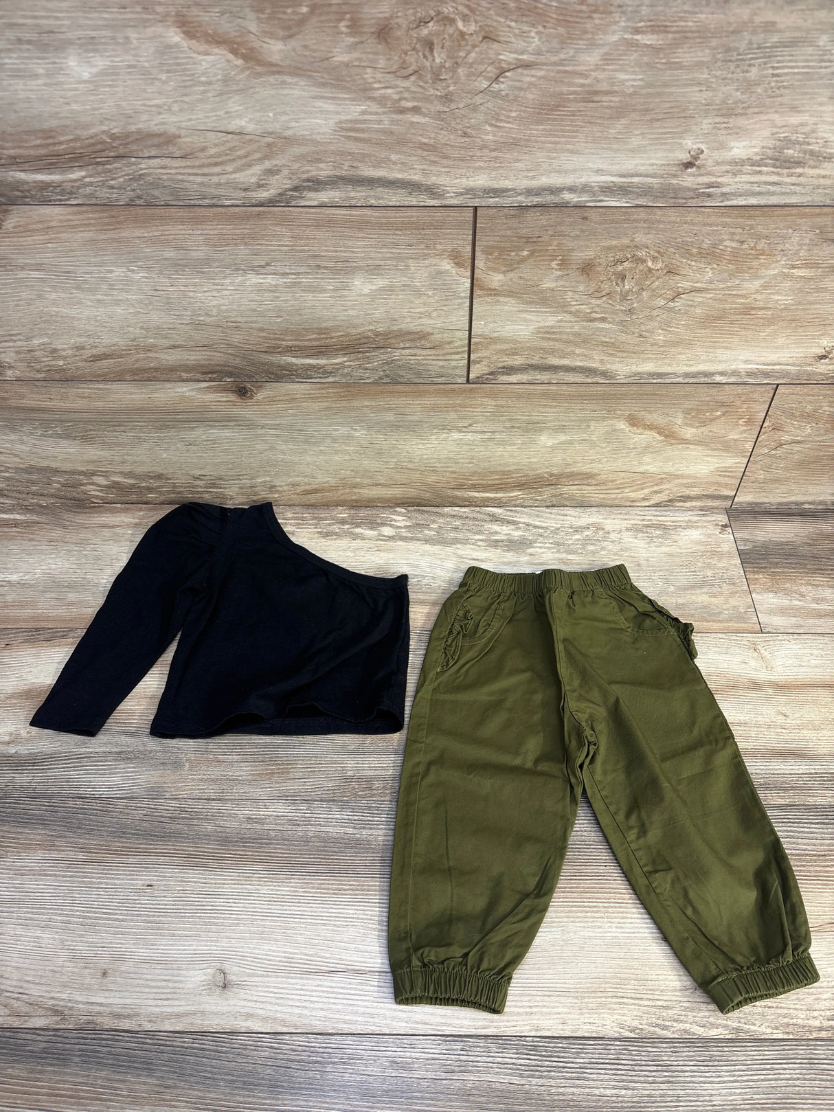 Shein 2pc One Shoulder Shirt & Pull On Pants Black sz 12/18m