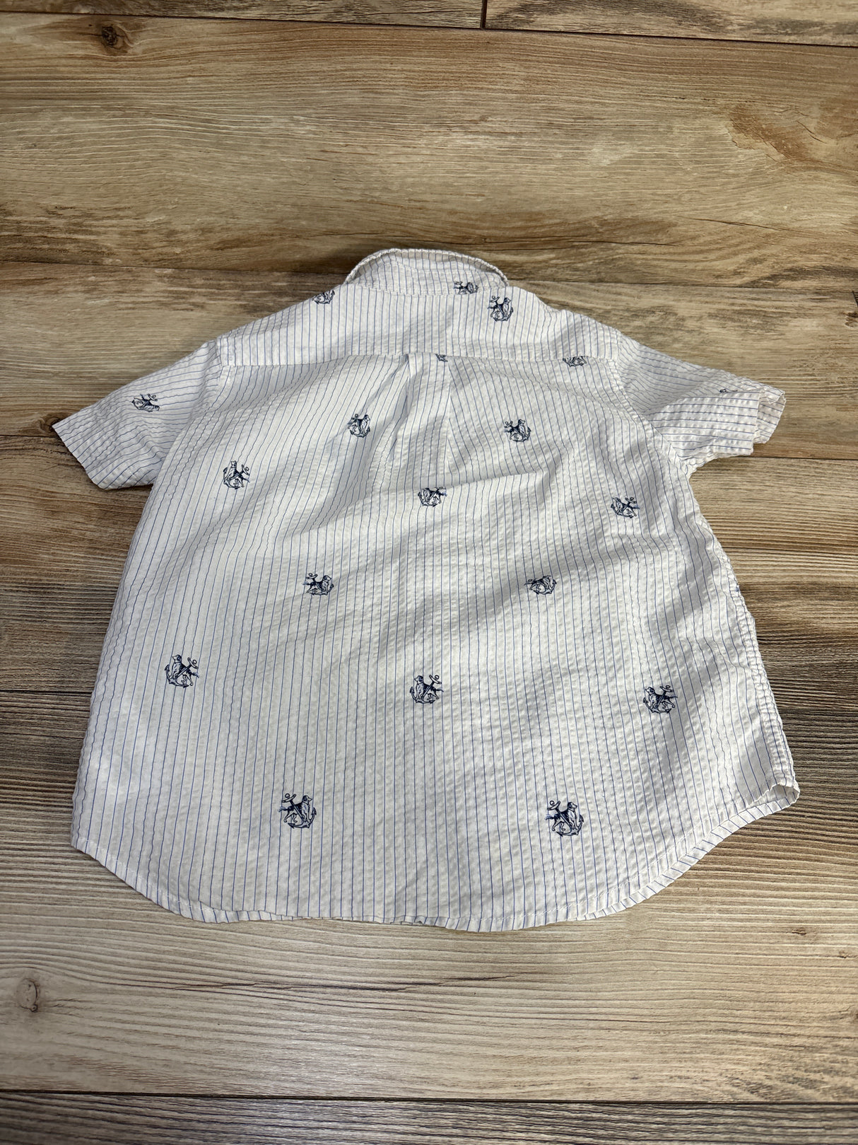 Ralph Lauren Anchor Print Seersucker Button Down Shirt White sz 4T