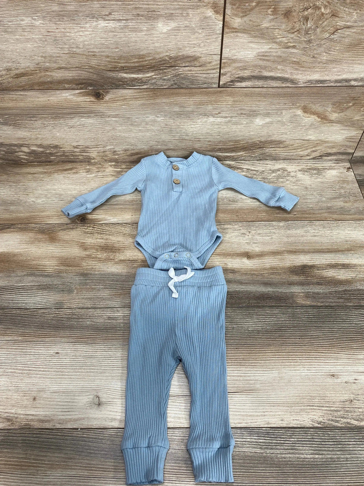 2pc Ribbed Henley Bodysuit & Pants Blue sz 0-3m