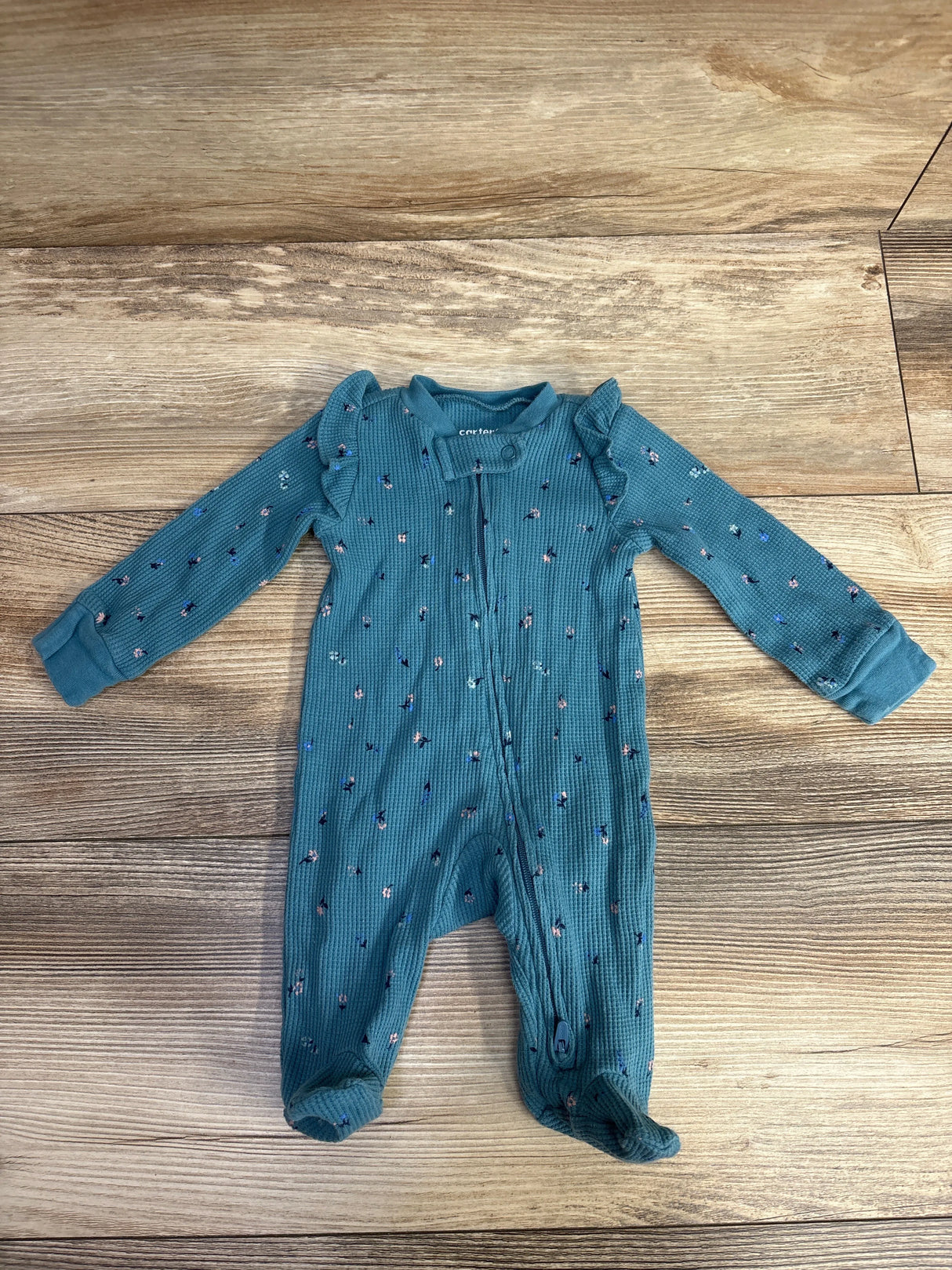 Carter's Floral Waffle Knit Sleeper Green sz Newborn