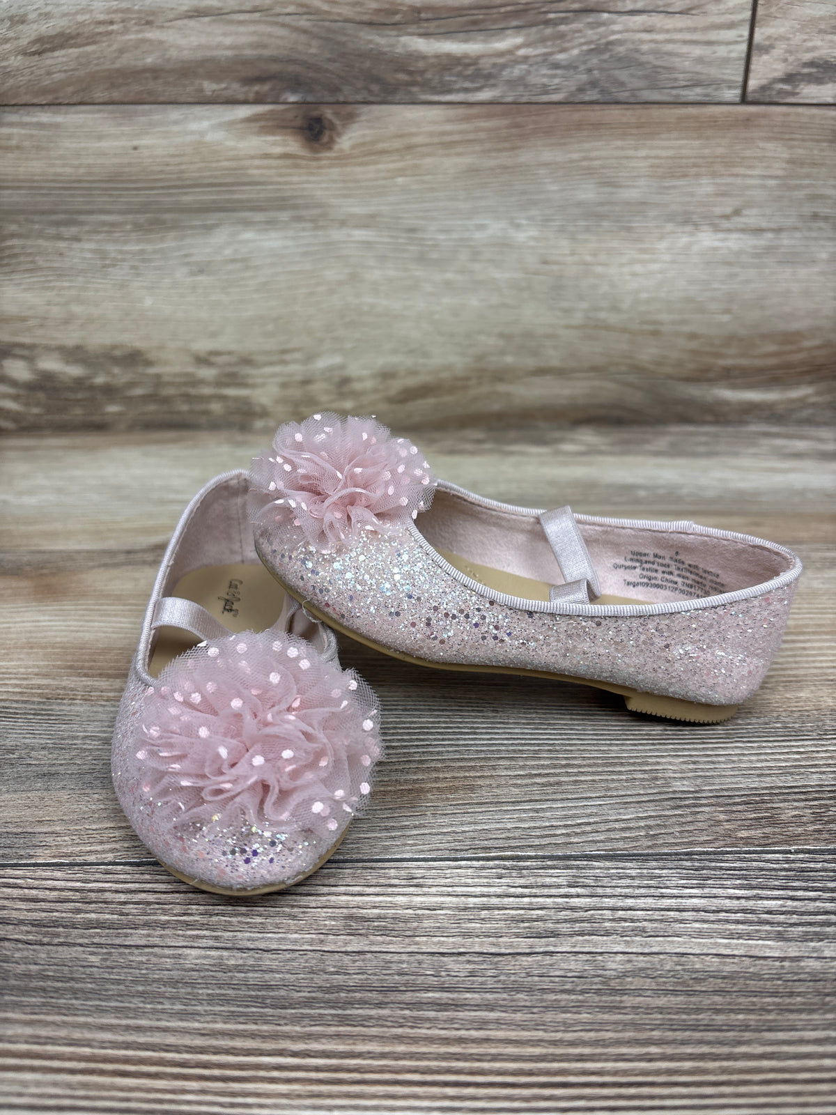 Cat & Jack Glitter Mary Jane Flats Pink sz 8c