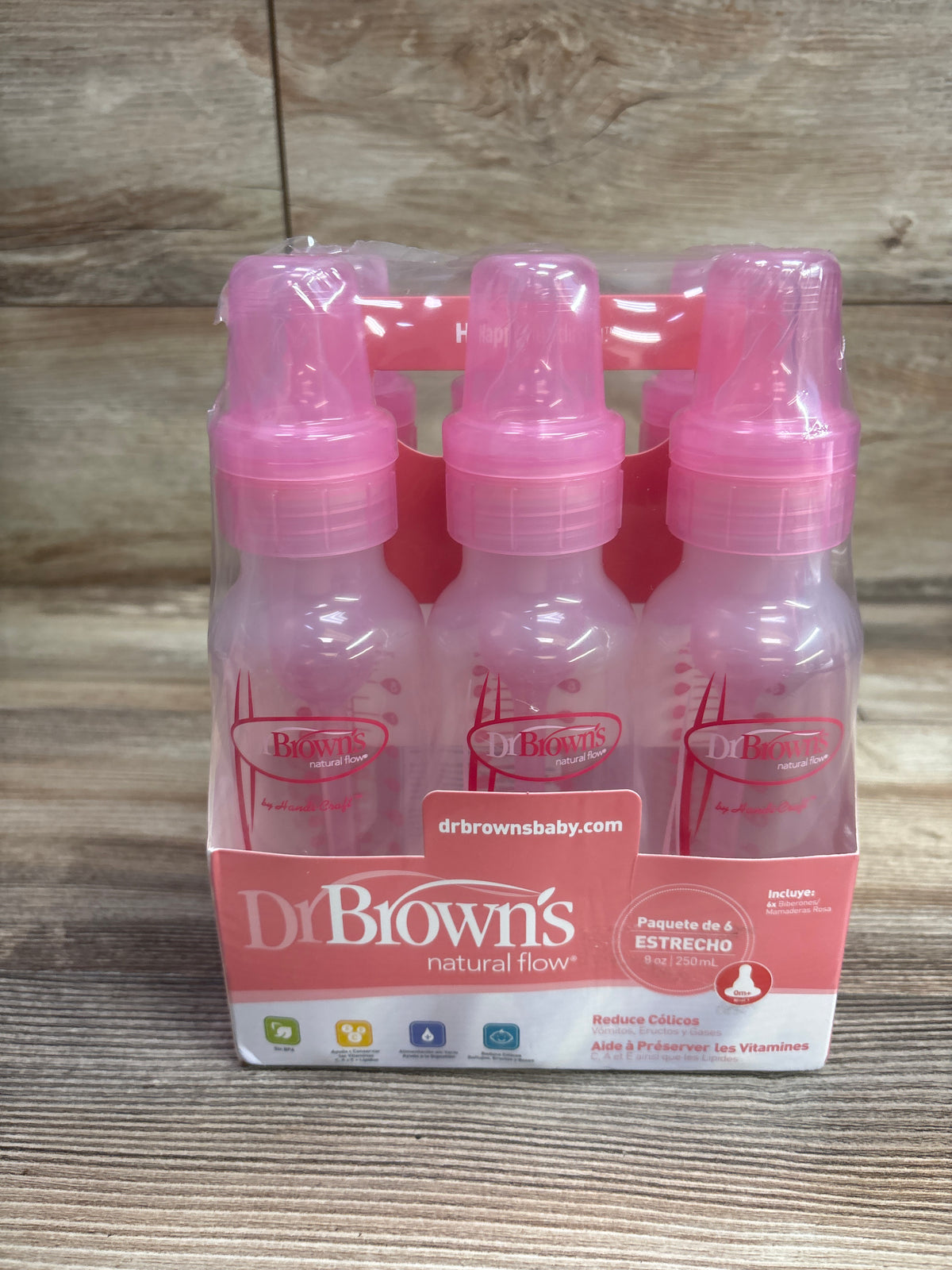 NEW Dr. Brown's Natural Flow Narrow Baby Bottles, Pink 8oz 6pk