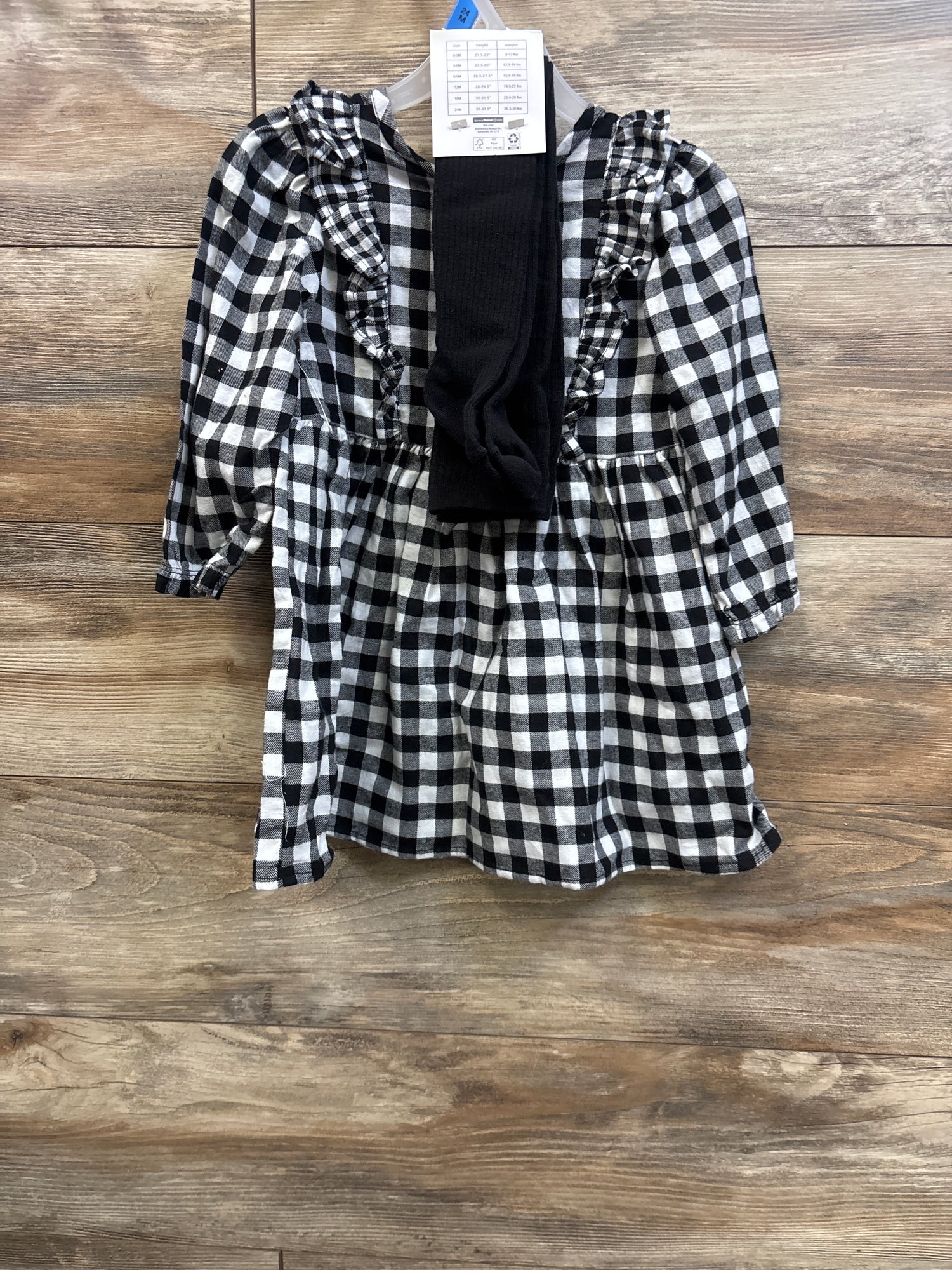 NEW Wonder Nation 2pc Plaid Knit Long Sleeve Dress & Footed Tights White sz 24m