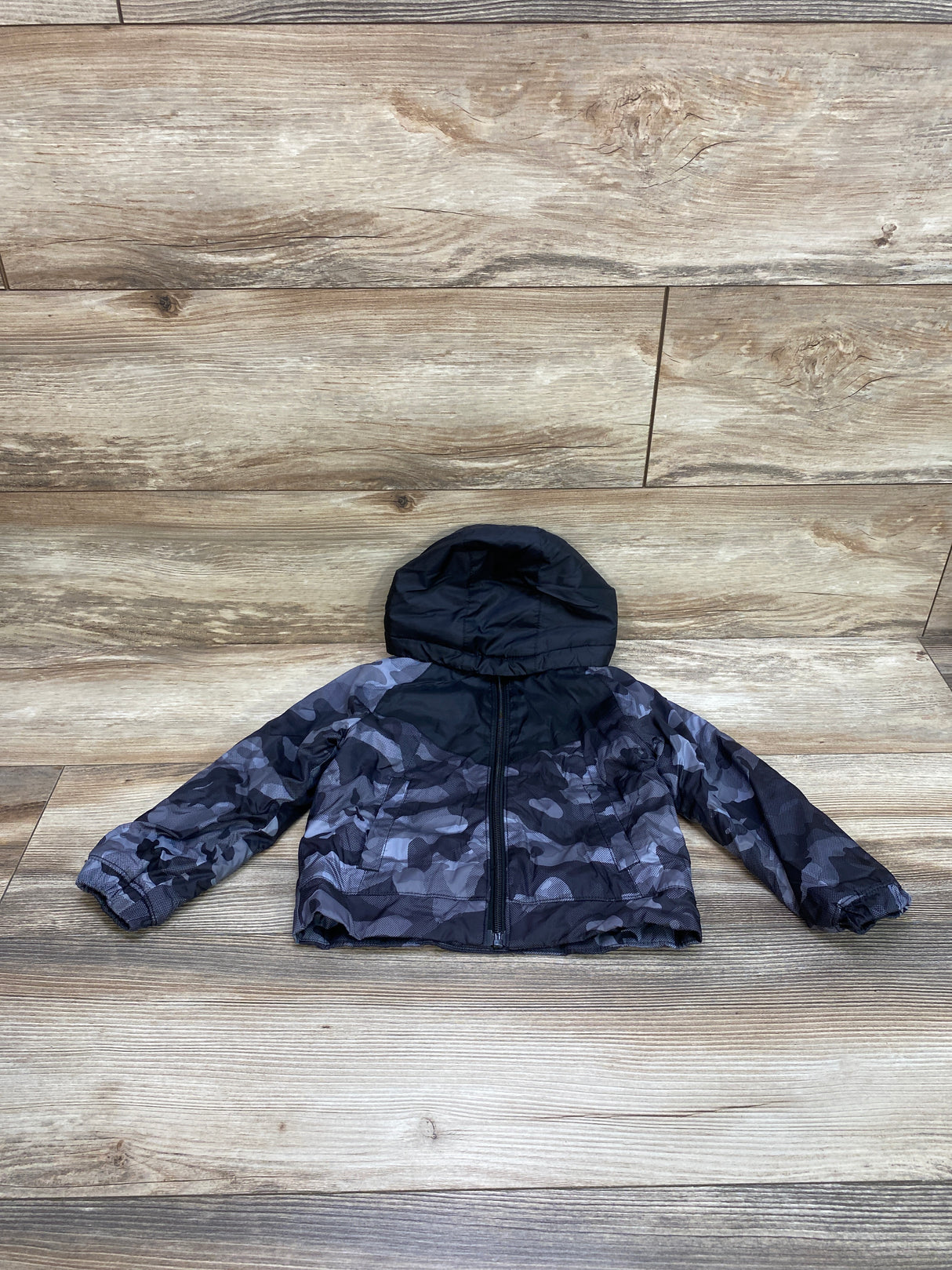 Nike Fleece Lined Camo Windbreaker Jacket Black/Grey sz 2T