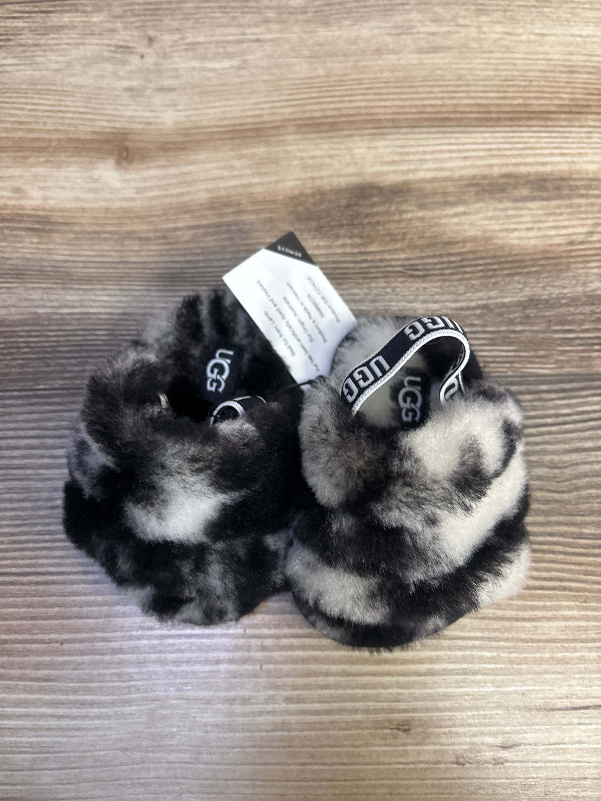 NEW Ugg Fluff Yeah Slides Marble Black/White sz 2/3c