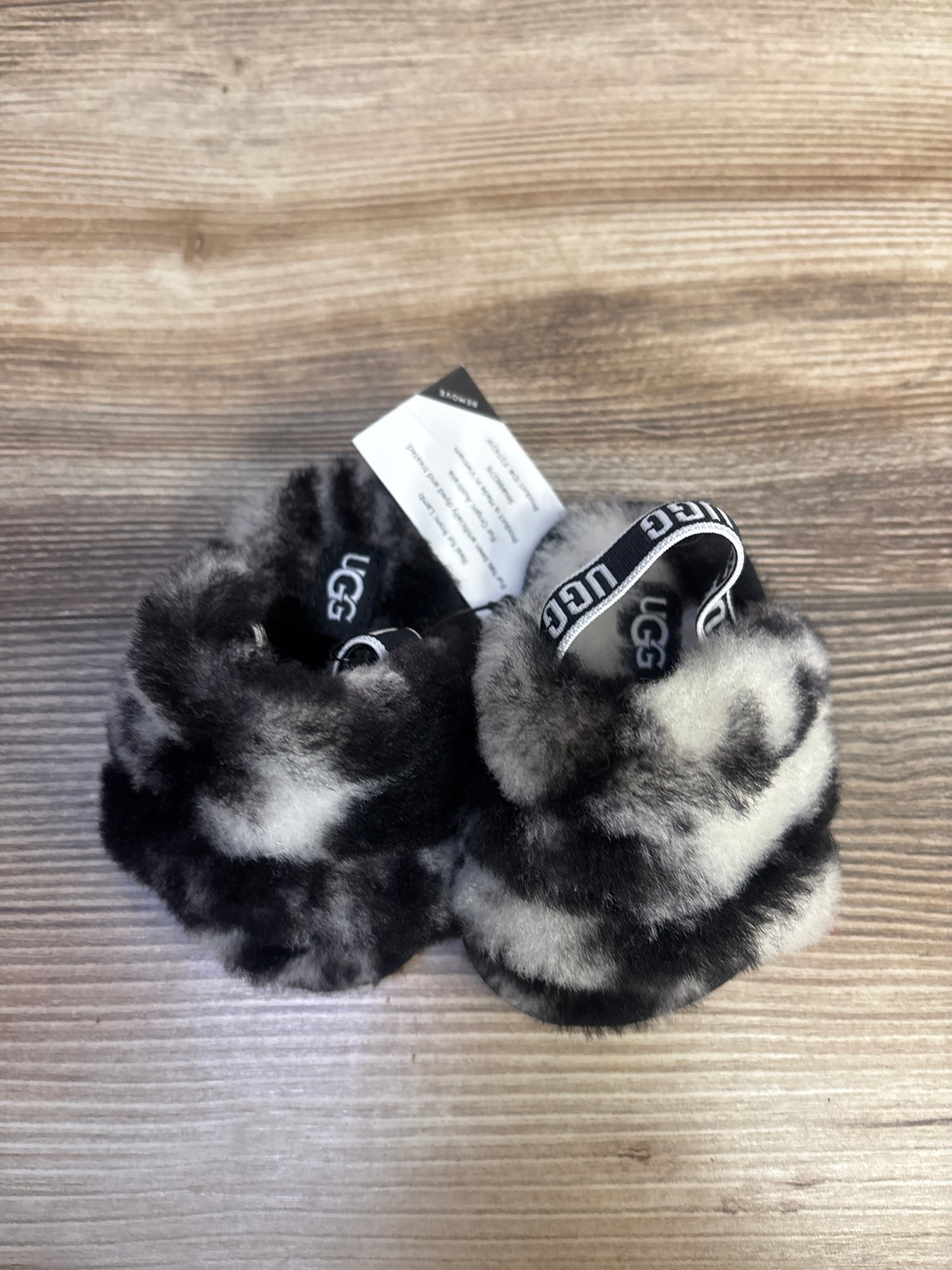 NEW Ugg Fluff Yeah Slides Marble Black/White sz 2/3c