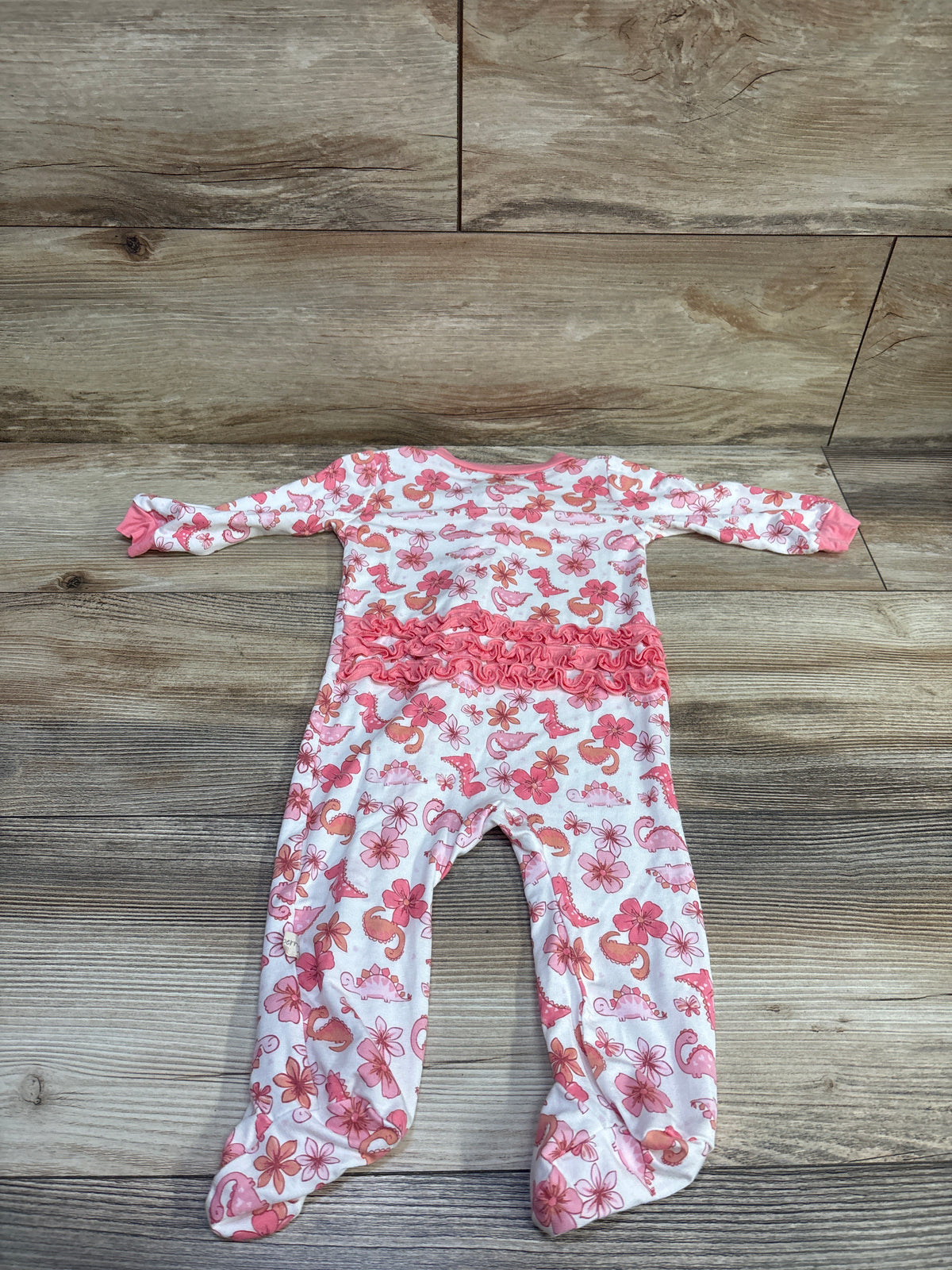 Milkberry Bamboo Ruffle Dinosaur Footie White sz 3-6m