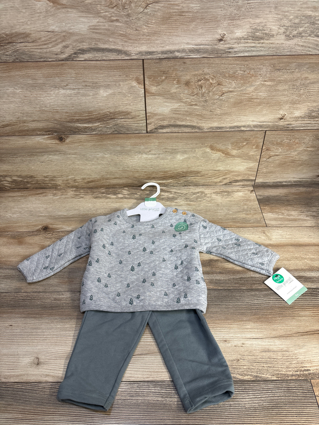 NEW Little Planet Tree Print Quilted Pull Over Shirt & Pants Set Grey sz 9m