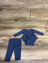 Carter's 2pc Waffle Knit Polka Dot Bodysuit Dress & Bottoms Set Blue sz 6m