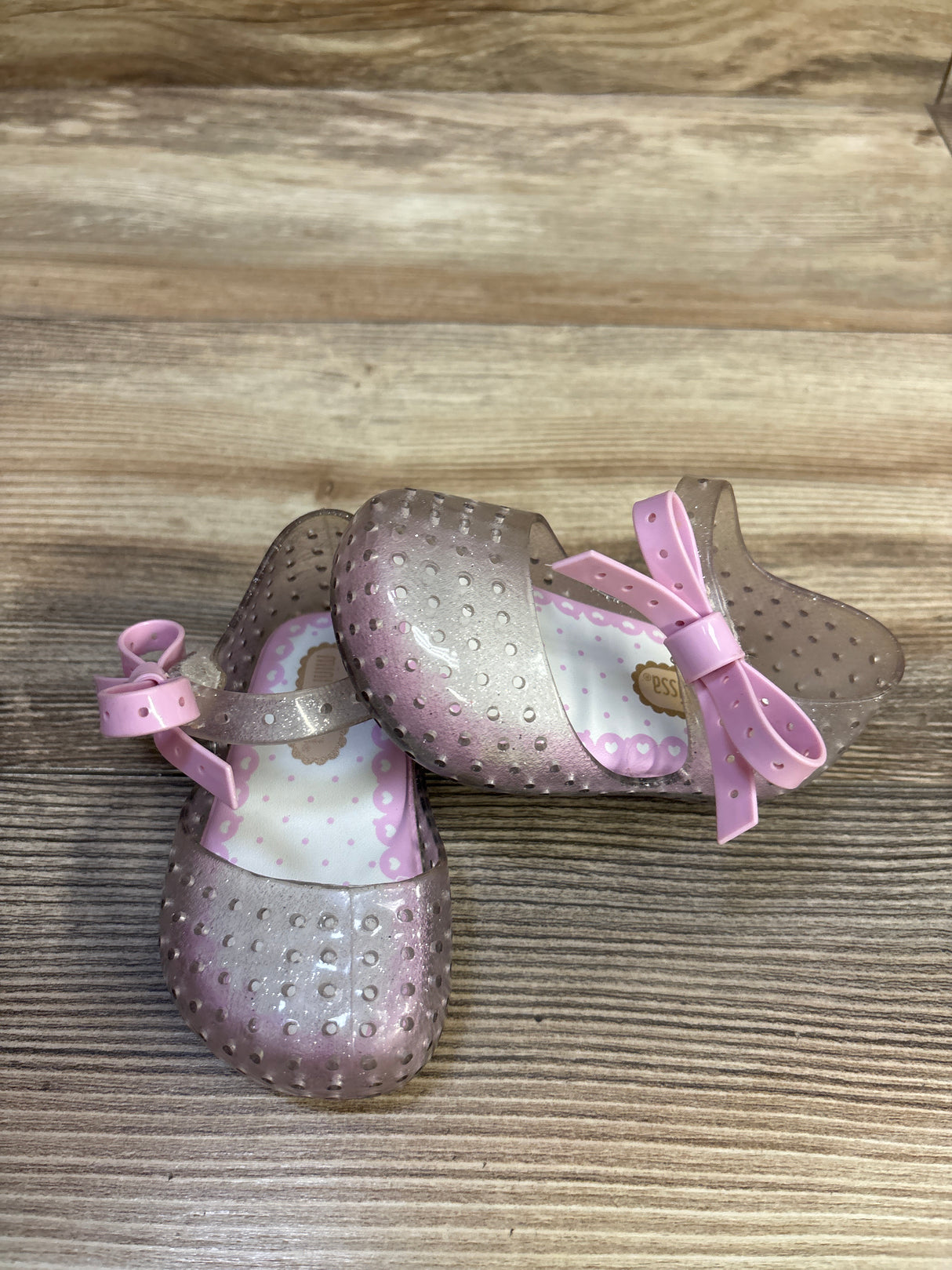 Mini Melissa Ultragirl Silver Glitter Pink Bow Jelly Mary Jane Shoes sz 5c