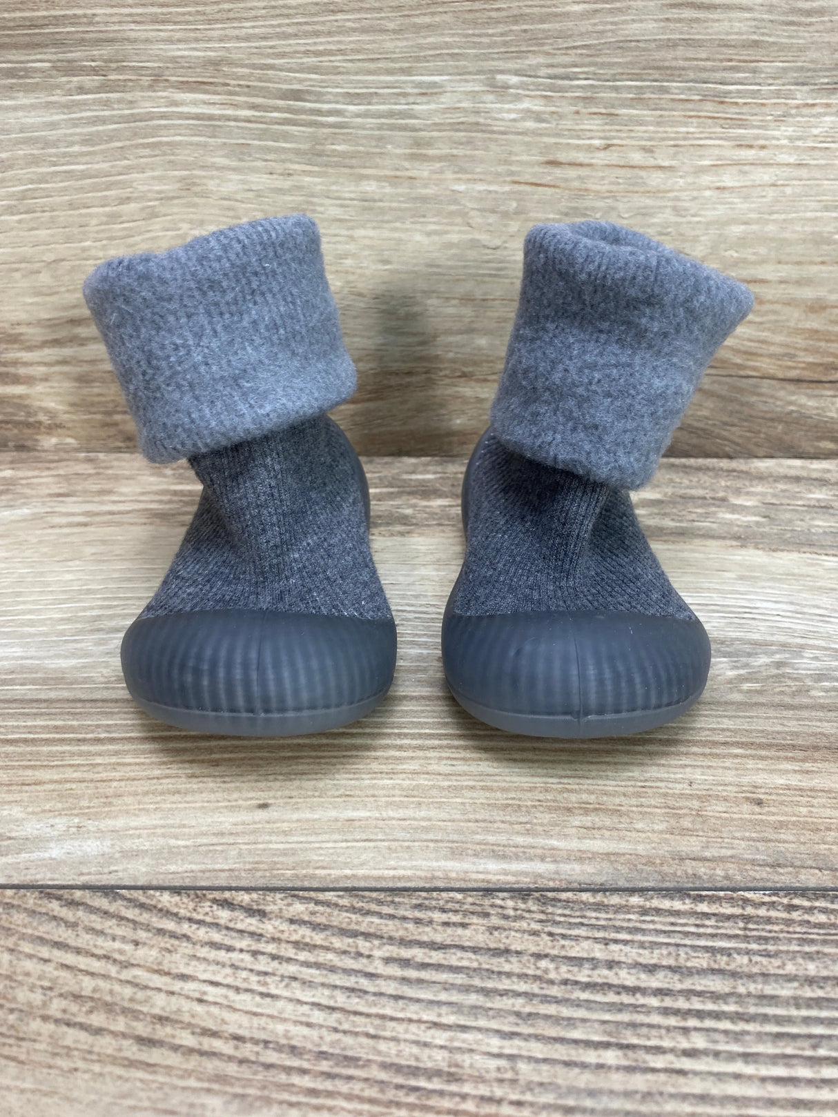 Baby Sock Shoes Rubber Sole Non-Skid First Walker Shoes Grey Sz 3c