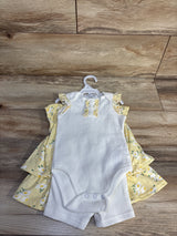 NEW Mini Hop 4pc Layered Peplum Top, Ribbed Bodysuit, & Shorts Set Yellow sz 18m