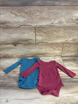 Carter's 2pk Ribbed Long Flutter Sleeve Bodysuits Blue/Pink sz 12m