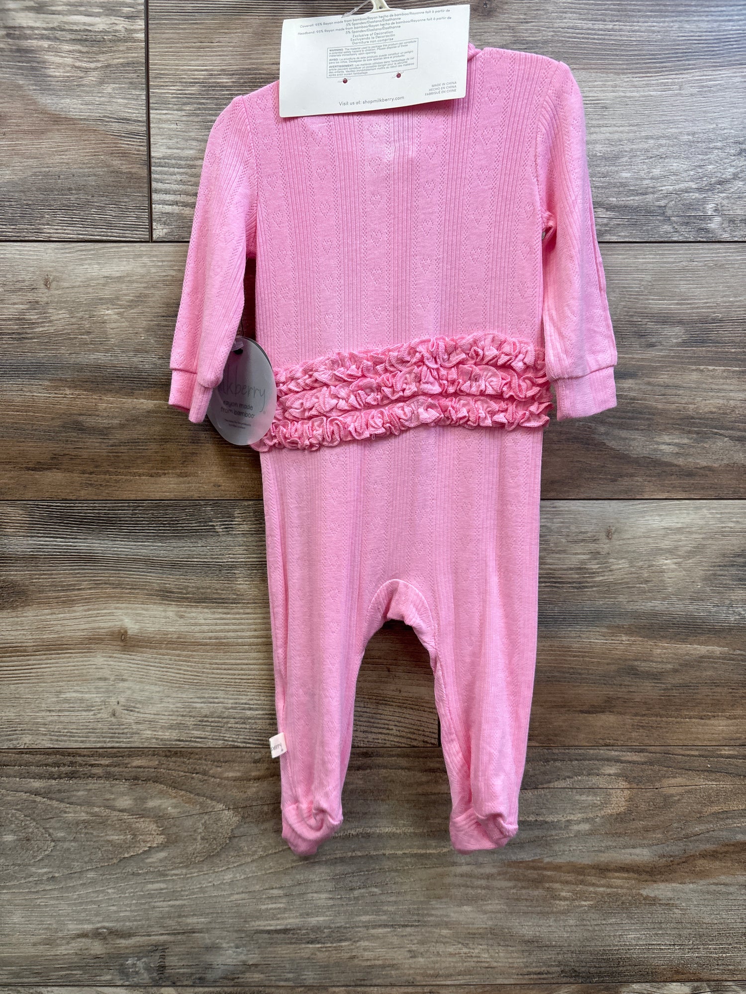 NEW Milkberry 2pc Bamboo Ruffle Sleeper & Headband Set Pink sz 0-3m
