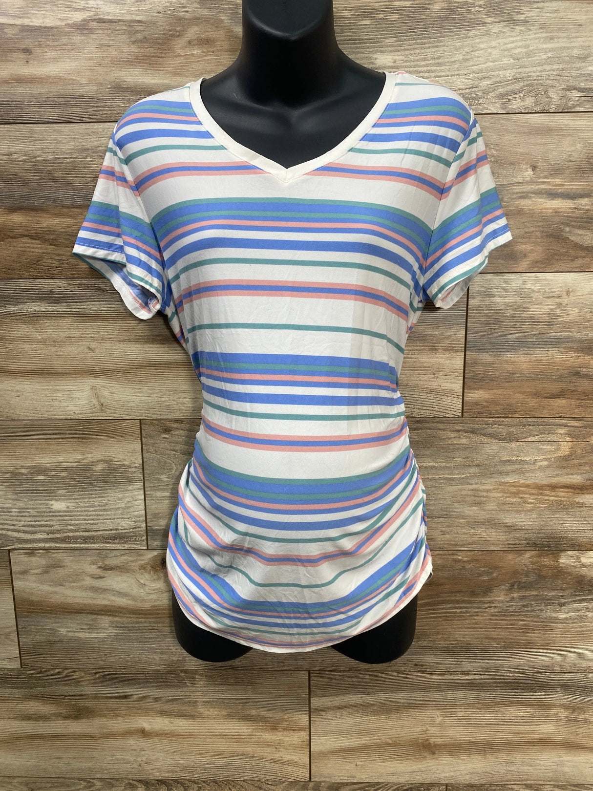 Time and Tru Maternity Striped Ruched Shirt White sz Large