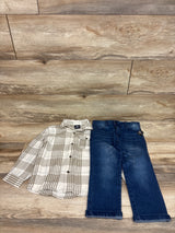 NEW Volcom 2pc Plaid Flannel & Jeans Set Beige sz 4T