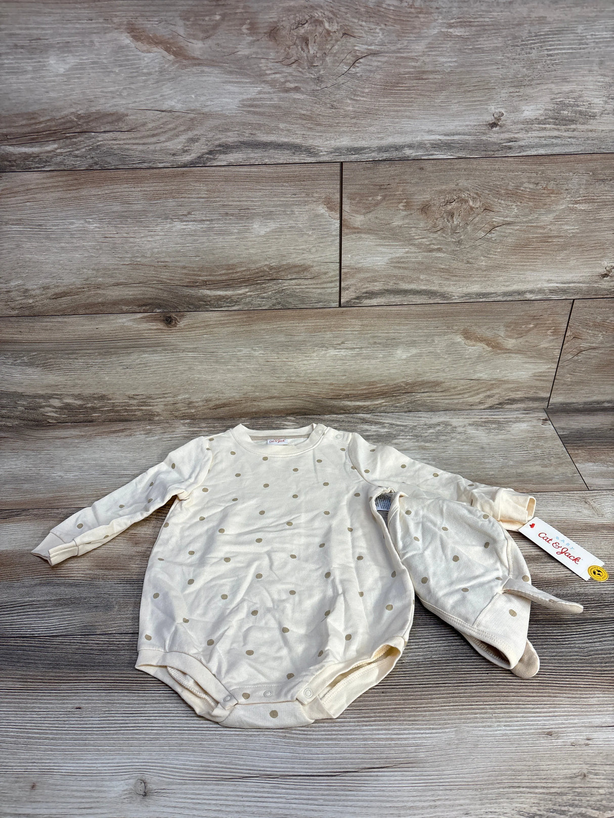 NEW Cat & Jack Polka Dot Bodysuit & Hat Set Yellow sz 18m