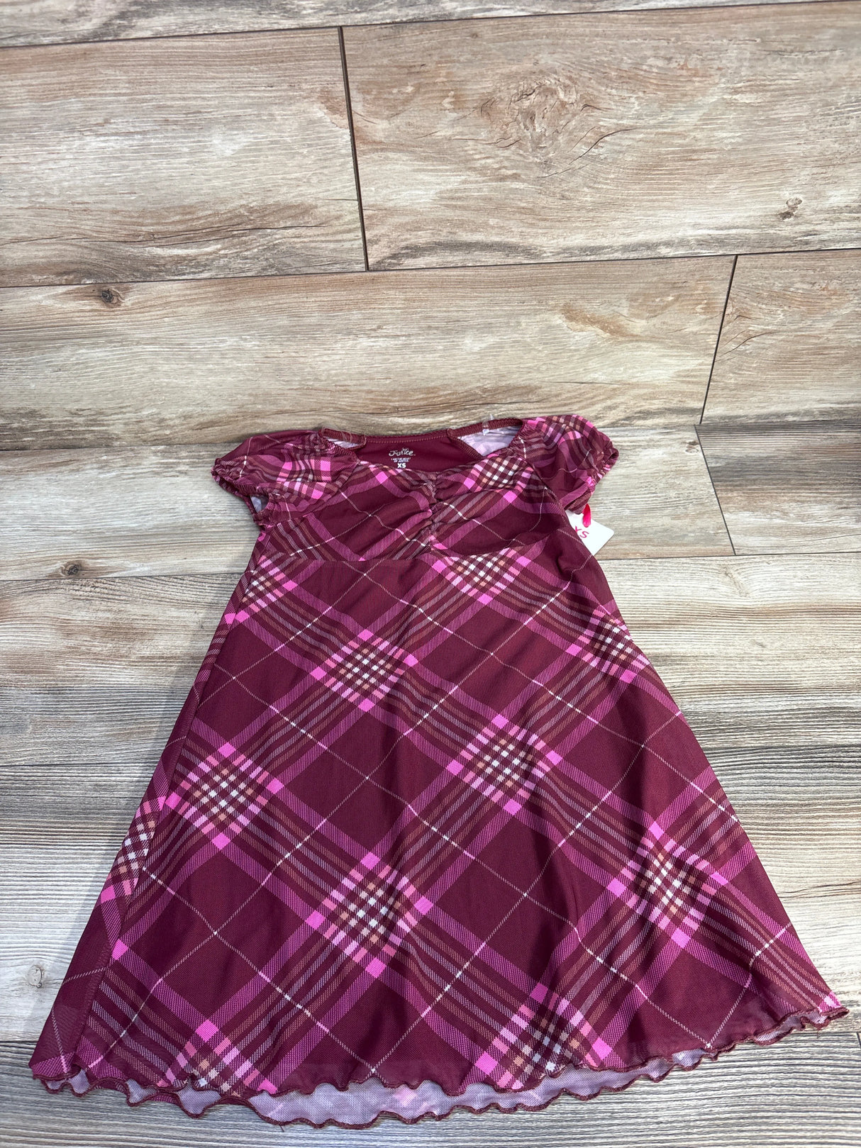 NEW Justice Plaid 90's Style Dress Burgundy sz 5-6
