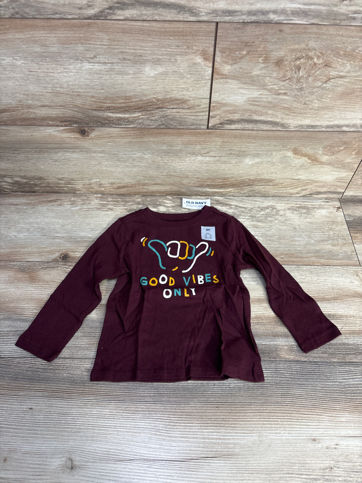 NEW Old Navy 'Good Vibes' Maroon Shirt sz 2T