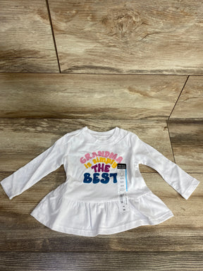 White baby long-sleeve shirt with colorful text Grandma is simply the best, size 6M, kids clothing resale