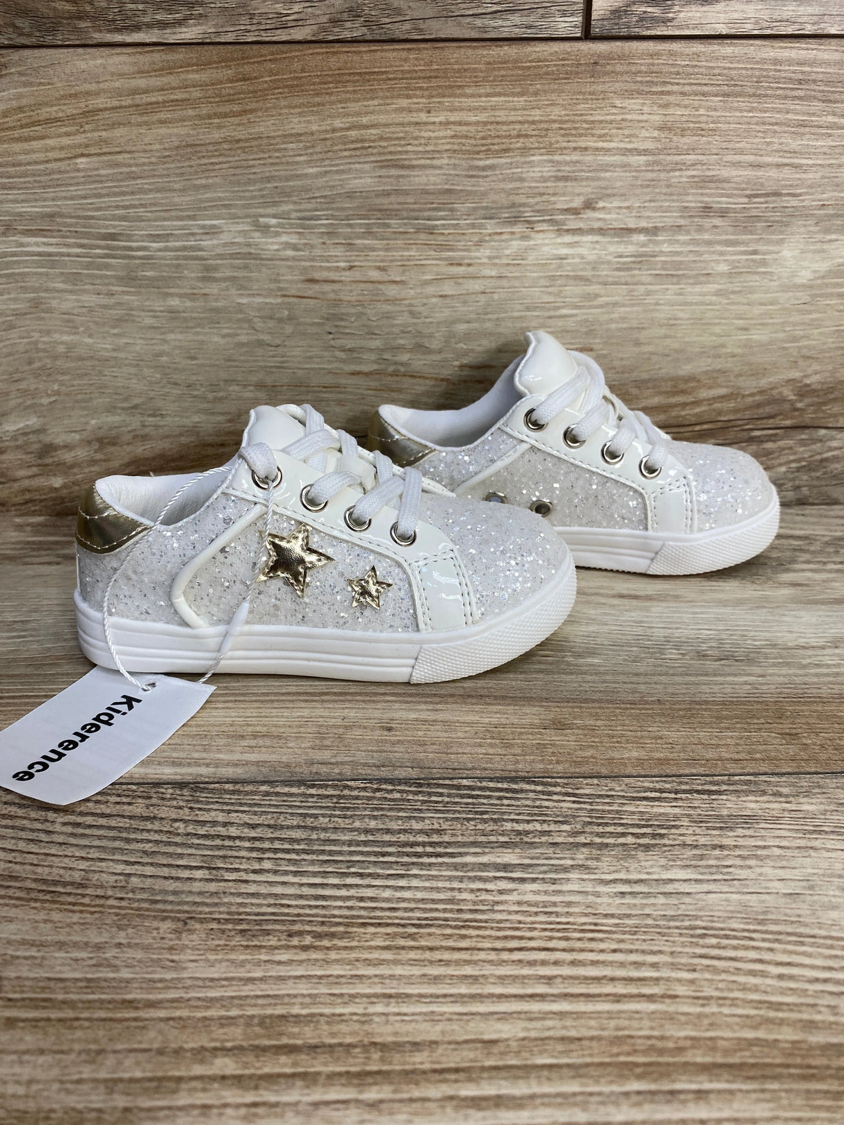 NEW Kiderence Girls Running Sneakers Glitter Stars White sz 7c