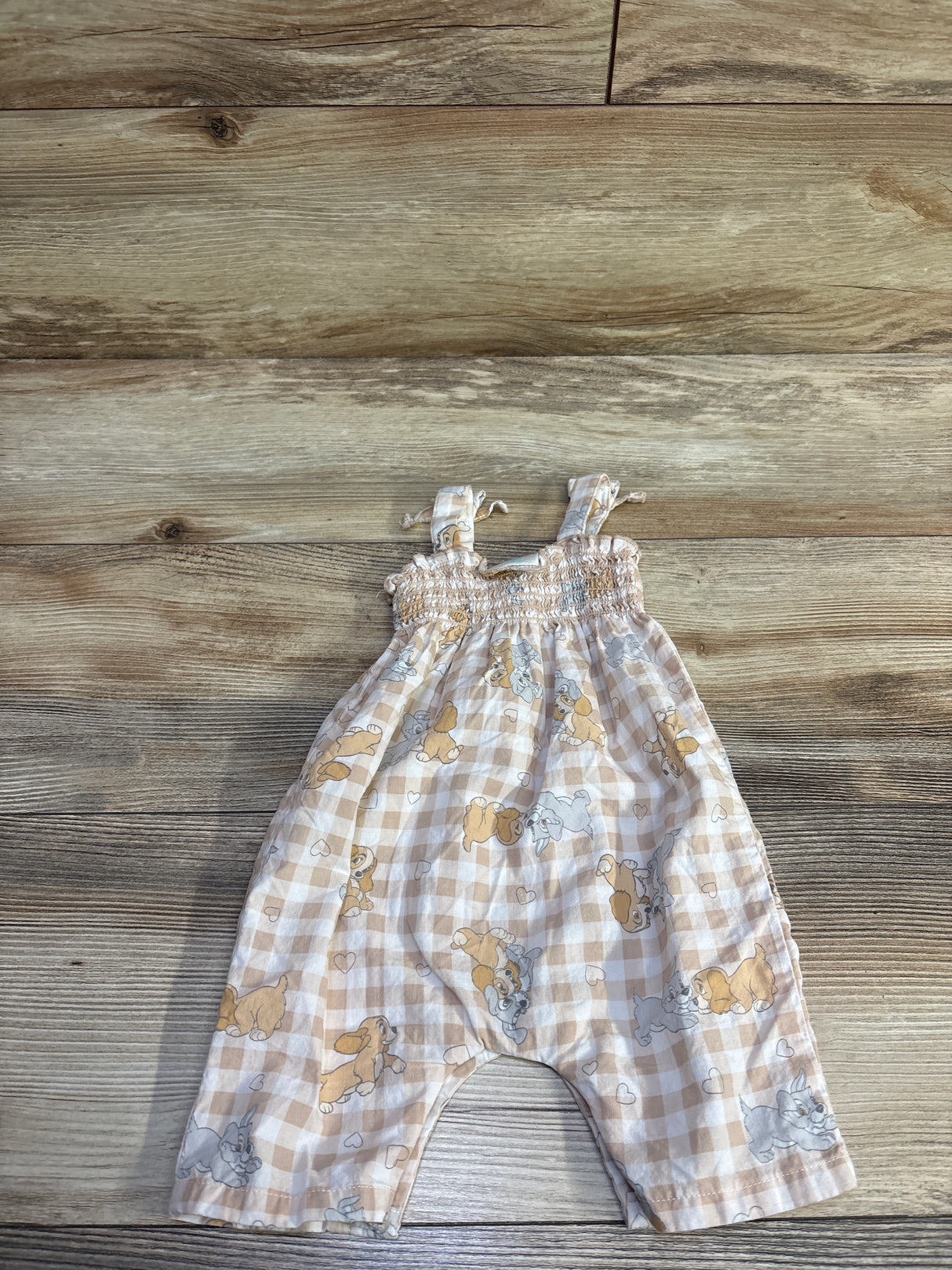 Disney Baby Lady and the Tramp Smocked Romper Tan sz 0-3m