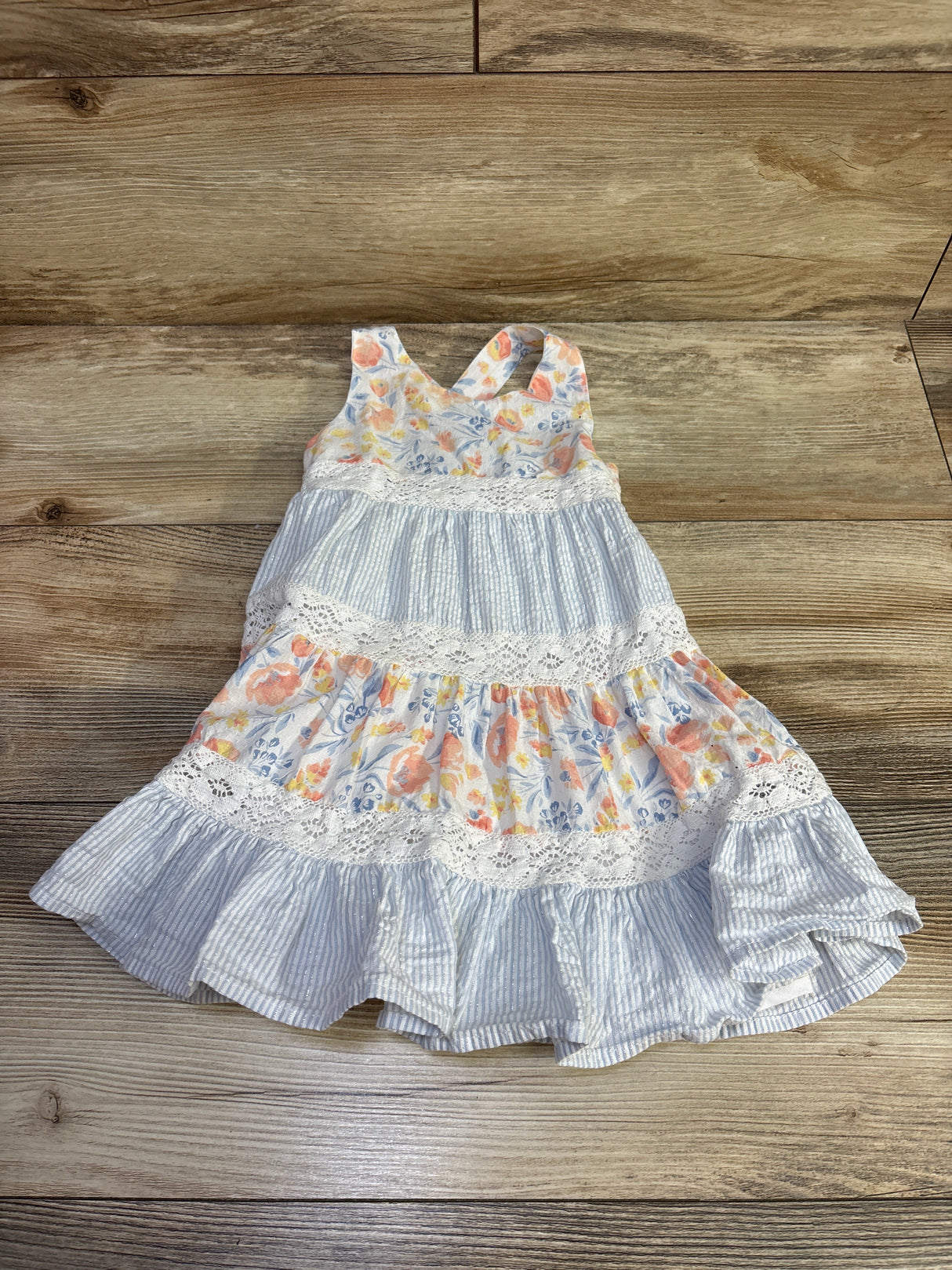 Tommy Bahama Sleeveless Metallic Stripe Tiered Dress White sz 18m