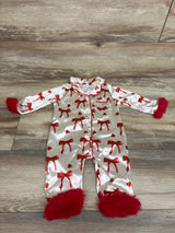 fyclemt Fur Trim Satin Bow Print Button-Up Coverall Cream sz 3-6m